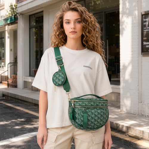 Makes Checkered Crossbody Bag Bum Bag for Women with Pouch - color: Green P