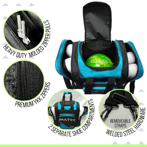 Pyramid Path Pro Deluxe Single Bowling Ball Tote - Holds One Ball, One Pair Shoes Up to Mens 15 - color: Island Blue