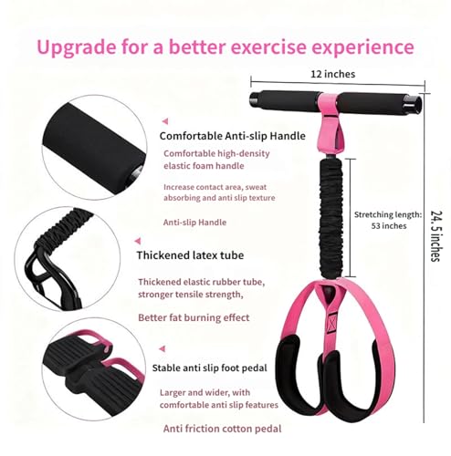 Multifunction Pedal Resistance Band with Handle,Tube/Petal/Foot/Full Body Resistance Bands with Handles,Multifunctional Foot Pedal Resistance Band,Leg Raise Straps. - color: Pink 55lbs