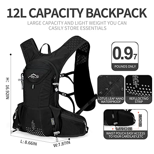 IX INOXTO Hydration Pack Backpack, Lightweight Water Backpack with 2L Hydration Bladder Daypack for Men Women,Running Hydration Vest for Trail Running Hiking Cycling Race Climbing - color: All black - 2L