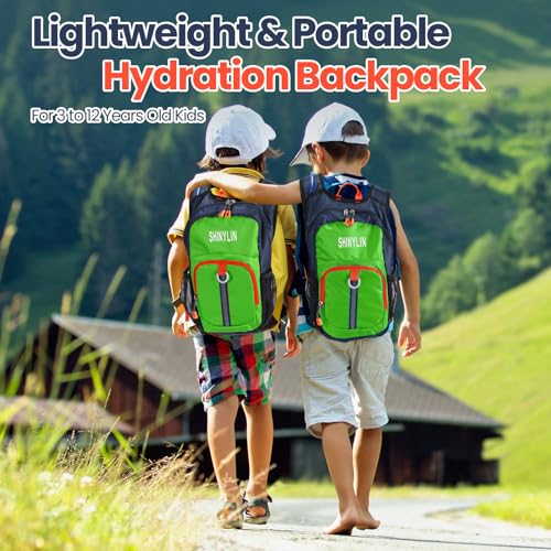 Shinylin Kids Hydration Backpack with 1.5L Water Bladder Hiking Backpack Lightweight for Boys or Girls Children Biking Climbing Running Cycling - color: Green, style: Classic