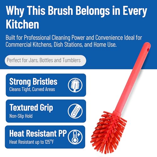 SPARTA Large Water Bottle Brush Ideal for Wide-Mouth Jars, Bottles and Tumblers, Dishwashing Tool with Handle for Home and Commercial Kitchens, Plastic, 12 Inches, Red - color: Blue