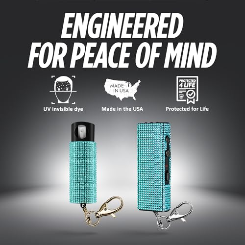 Guard Dog Security Bling It On Stun Gun and Pepper Spray for Self Defense, Fashionable Self-Defense Keychain Set for Women, Glow-in-the-Dark Actuator, 16-Ft Range, USB Rechargeable - color: Teal