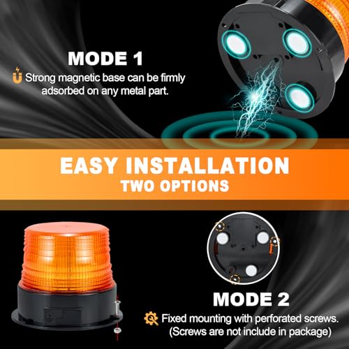Magnetic Cordless Beacon Light,Amber Rechargeable Strobe Lights for Trucks,Portable Flashing Emergency Safety Warning Light for Postal Construction Vehicles Snowplow Golf Carts,Day/Night Visibility