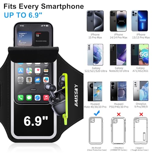 HAISSKY Running Armband with Zipper Pocket Sweatproof Running Phone Holder - color: Black(Upgraded Version,6.9")