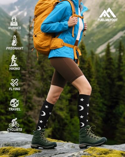 6 Pairs Compression Socks for Women & Men 15-20mmHg Knee High Socks - color: 12 - Black, size: Small-Medium