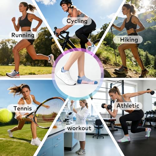 cuangya Ankle Socks Women Athletic Running Cushion Low Hiking Sock 5-6 Pair - color: 5 Pairs Ice Cream, size: 10-12