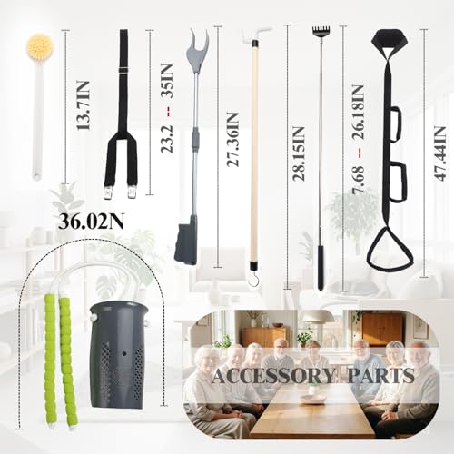 7PC Hip Kit for Seniors Total Hip Replacement Prime, Hip Replacement Kit After Surgery, Recovery Kit,Sock Aid,Dressing Stick,Shoehorn,Dressing Aid for Pants,Leg Lifter,Back Scratcher,Bath Scrubber