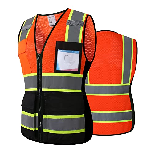 Safety Vest for Men Women Reflective Construction Vest Hi Vis ANSI Standard - color: Oblack-w, size: Large