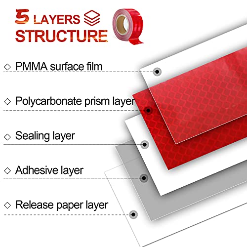 Reflective Tape, Waterproof Self Adhesive Dot Safety Reflector - color: Red, size: 6 Inch x 33.8 Feet
