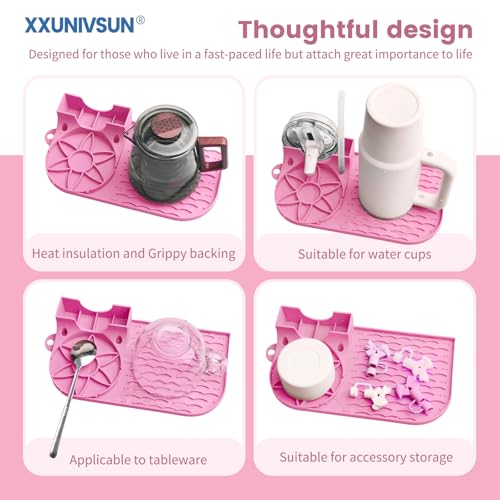Bottle Drying Rack for Stanley, Water Bottle Drain Pad for Owala Thermos Cups, Space Saving Drainer Stand Mat, Silicone Kitchen Counter Racks, Small Tumbler Drainer (Peony Pink) - color: Pink