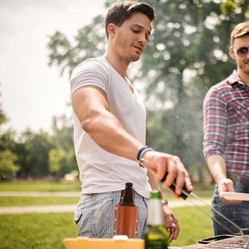Beer Holder with Beer Bottle Opener Keychain,Leather Beer Holster Bottle Holders,Beer Belt Holder BBQ/Grilling Beer Gifts for Men Father Day Christmas,Cool Bottle Opener Beer Accessories Fun Gadgets