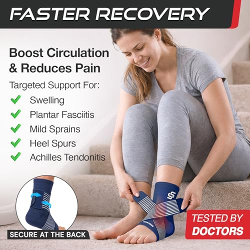 Sleeve Stars Ankle Brace Men & Women Support (Single/M:10"-12"/Navy Blue) - color: Navy Blue, size: Medium