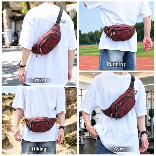 Large Fanny Pack for Men Women NSYOOMH, Crossbody Waist Bag 5-Zipper Pocket - color: Fashion Red