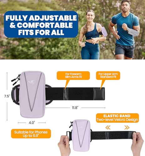 HiRui Cell Phone Holder Arm Bag & Wrist Bag for Phone, Sports Running Armband for Gym & Cycling, Compatible with iPhone 17/17Pro/Plus/16/15 Samsung Galaxy All Phones, Reflective & Adjustable (Purple) - color: Purple