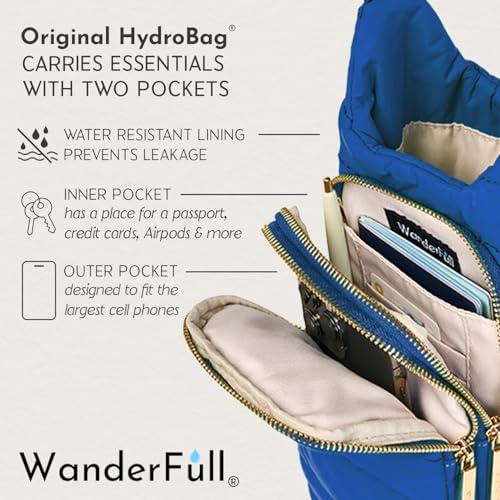WanderFull Original HydroBag Crossbody Water Bottle Holder with Phone Pocket, Fits Water Bottles up to 32 oz - color: Royal Blue Matte