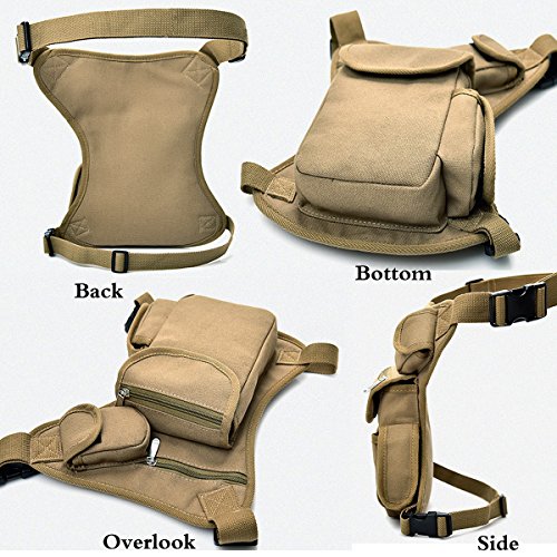 Small Multi-Purpose Drop Waist Leg Bag Canvas Utility Tactical Hip Molle Pack Sport Camping Hiking Motorcycle Racing Thigh Pouch Khaki - color: Khaki