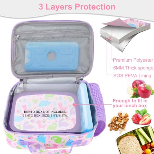 RHCPFOVR Kids Lunch Bag - Insulated Lunch Box for Boys Girls,Washable Lunch Bag and Reusable Toddler Leak-proof Lunchbox for School and Daycare - color: Purple Dinosaur