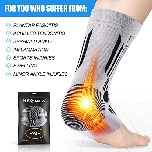 NEENCA Foot & Ankle Brace Socks for Sprained-Ankle Compression Sleeves Set - color: Grey, size: Small