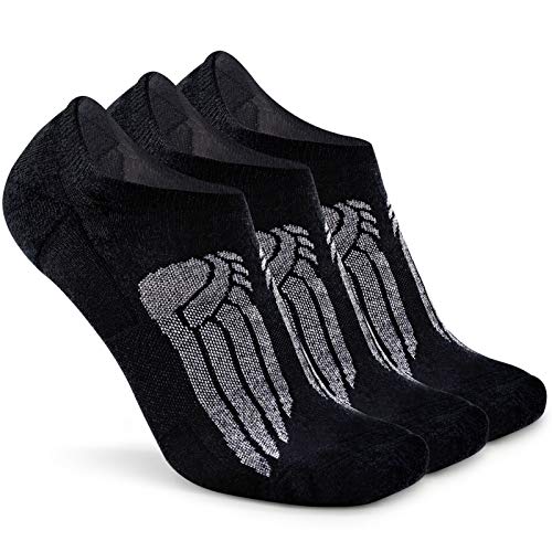 Busy Socks No Show Thin Merino Wool Blend Running Socks with Non-Slip Grips - color: 3 Pairs Black, size: Small-Medium
