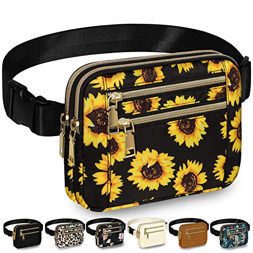 Capolo Fanny Packs for Women 4 Zip Pocket Crossbody Belt Bag Waist Bags - color: Sunflower, size: Medium