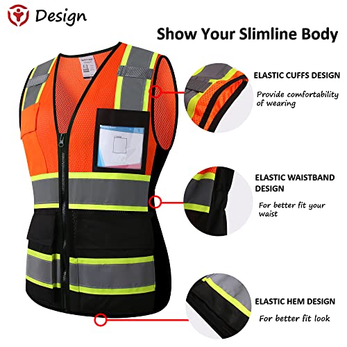 Safety Vest for Men Women Reflective Construction Vest Hi Vis ANSI Standard - color: Oblack-w, size: X-Large