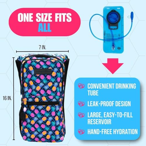 Kandies World Reflective Festival Hydration Pack - 2L Hydropack for Raves, Hiking, Biking, Running, and More (with Anti-Theft Pocket) - style: Pineapple