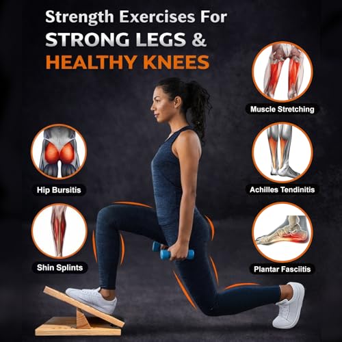 16-Level Adjustable Solid Wood Slant Board – 550 lbs Heavy Duty Incline Board for Calf Stretching, Ankle Mobility & Squats – Wooden Squat Wedge for Weightlifting, Gym & Strength Leg Training