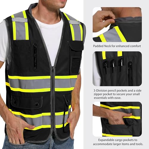 ArcRidge Reflective Safety Vest for Men and Women - High Visibility Construction Vest - Dual Tone Reflective Strips - color: Black, size: 4X-Large