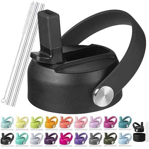 Straw Lid for Hydro Flask 12 16 18 20 32 40 64 oz Wide Mouth Water Bottles - color: black