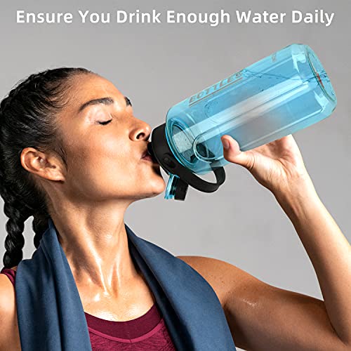 2L/64oz Blue Half Gallon Water Bottle with Handle for Gym & Outdoors - color: blue