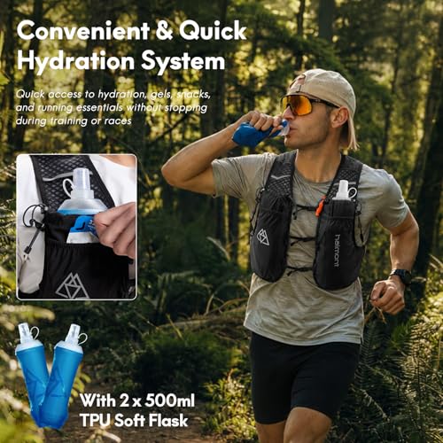 Haimont 10L Trail Running Hydration Vest with Soft Flasks - color: Black, size: Large