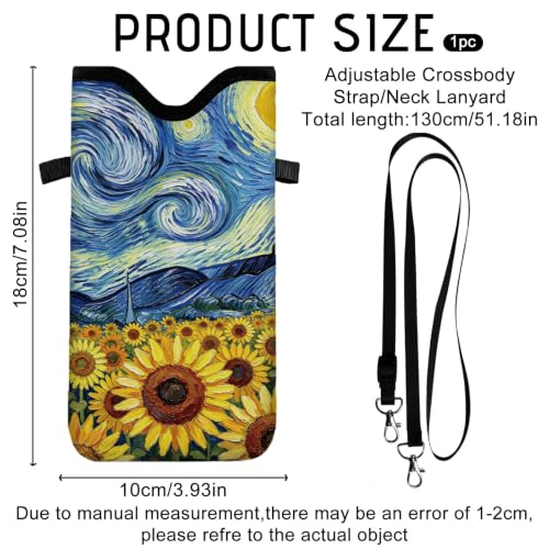 GLOBLELAND Starry Sky Sunflower Cell Phone Sleeve Pouch Case Bag 7.1×3.9 inch Shockproof Universal Phone Bag with Crossbody Strap Neck Lanyard for Women Men Phone Headphones Watch - color: Starry Sky Sunflower