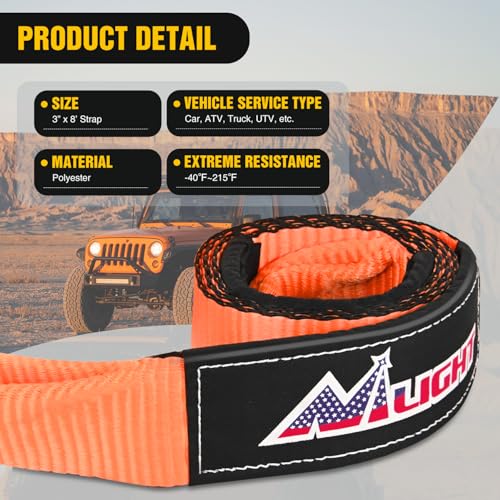 Nilight Offroad Recovery Kit 3" x8' Tow Strap Pulley Anti-Theft D-Shackles - color: 8ft Tow Strap +D-Ring Shackle +Block, size: Trailers