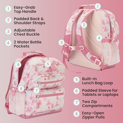 Bentgo Kids Print Durable & Water-Resistant Backpack - color: Ballet & Bows, size: Kids Medium