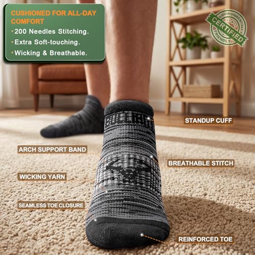 BULLIANT Men Cushioned Compression Nylon Ankle Running Socks No Show 6Pack - color: 6pairs-black8912, size: 6-9