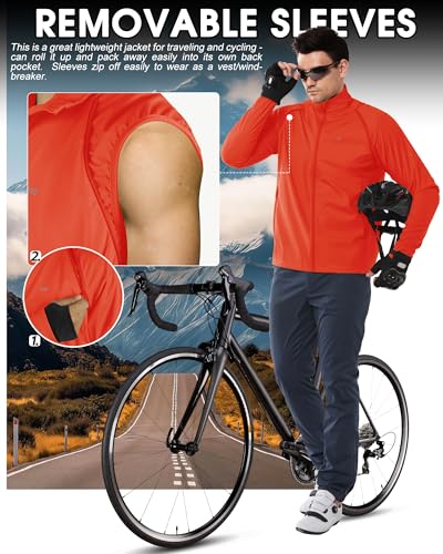 33,000ft Men's Packable Cycling Jacket Waterproof Running Vest Outerwear - color: Tangerine, size: Small