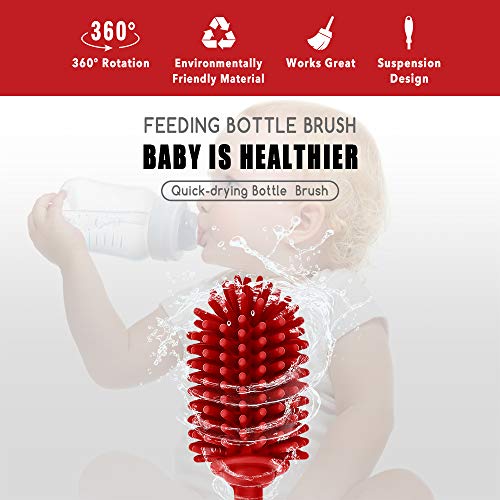 Silicone Bottle Cleaning Brush with Long Handle, BPA Free 12.5" Water Bottle Cleaner for Baby Bottles, Hydro Flask, Sports Bottle, Vase, Glassware, Perfect for Smaller Diameter Bottle Openings (Red) - color: Red