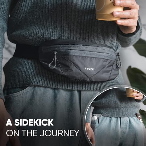 VULKIT Casual Lightweight Fanny Pack for Women & Men, Outdoor Belt Bag to Free Your Hands, Nylon Waterproof Waist Bag with Adjustable Elastic Band, Small Slim Fit Fashion Waist Pack, Grey - color: Grey
