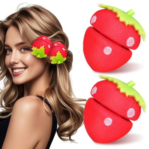 18 pcs Strawberry Sponge Hair Rollers Heatless Curls Overnight Hair Curlers to Sleep in Soft Foam Curlers for Natural Waves Diy Styling Tool