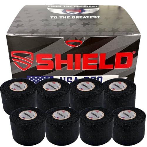 SHIELD Athletic Tape | USA's 250th Anniversary 8 Pack, 1.5 Inch by 10 Yards, Professional Trainer Rigid Wrap for Athletes - Made in the USA - Strong Hold, No Residue, Easy Tear Athletic Tape (Black) - color: Black