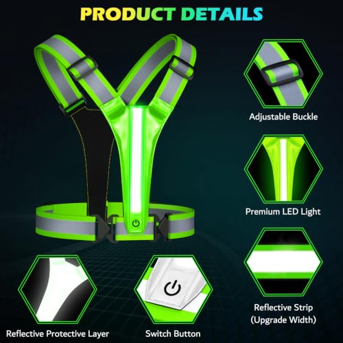 Led Light Up Running Vest Reflective Vest for runners night walking, Rechargeable Reflective Running Vest High Visibility - color: Green