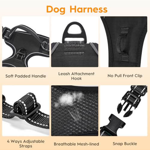 No Pull Dog Harness, No-Choke Soft Padded Reflective Dog Vest Harness with Front Clip & Top Handle, 2 Quick-Release Buckles, Adjustable for Small Medium Large Dogs - color: Black, size: X-Small