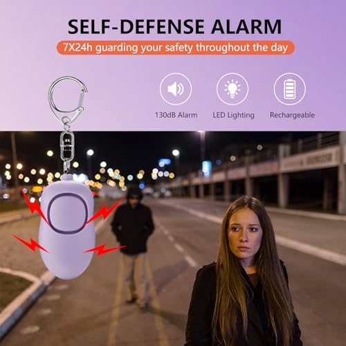 Personal Safety Alarm for Women,2Pack 130dB Self Defense Keychain - color: Black+Purple