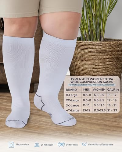 Pembrook Plus Size Compression Socks for Women Wide Calf - 3 Pairs, 20-30mmHg Extra Wide Calf Compression Socks, Up to 4XL - color: White - 3 Pairs, size: 4X-Large