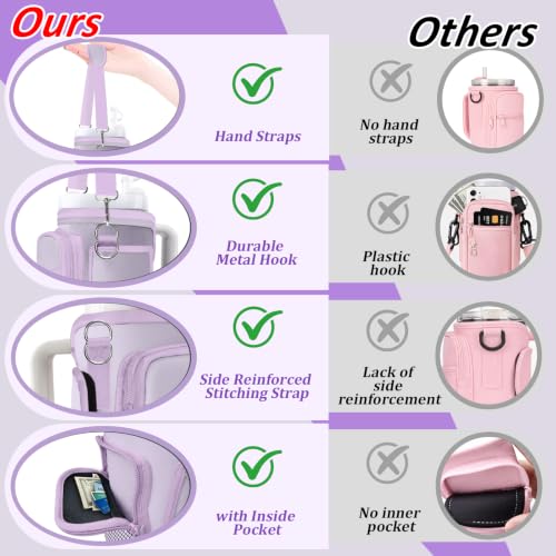 Water Bottle Carrier Bag for Stanley 40/30oz Cup Tumbler with Phone Pocket,Insulated Crossbody Water Bottle Holder with Adjustable Strap,Water Bottle Sling Pouch for Hiking Walking Camping Accessories - color: Purple