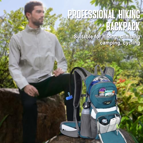 N NEVO RHINO Hydration Backpack, 18L Hiking Backpack with 3L Water Bladder - color: Lake Blue
