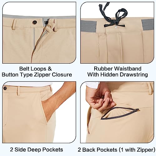 JWM Men's Stretch Golf Joggers Pants with Belt Loops - 29" 34" Slim Fit Tapered Casual Business Travel Dress Work Sweatpants - color: 03-khaki, size: Medium