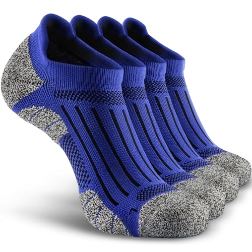Men's No Show Compression Athletic Socks, Cushioned for Running Hiking - color: Royal Blue-4 Pairs, size: Medium