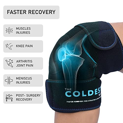 The Coldest Knee Ice Pack Wrap, Hot and Cold Therapy - Reusable Compression Best for Meniscus Tear, Injury Recovery, Bursitis Pain Recovery, Sprains, Swelling and Rheumatoid Arthritis - size: 1 Count (Pack of 1)